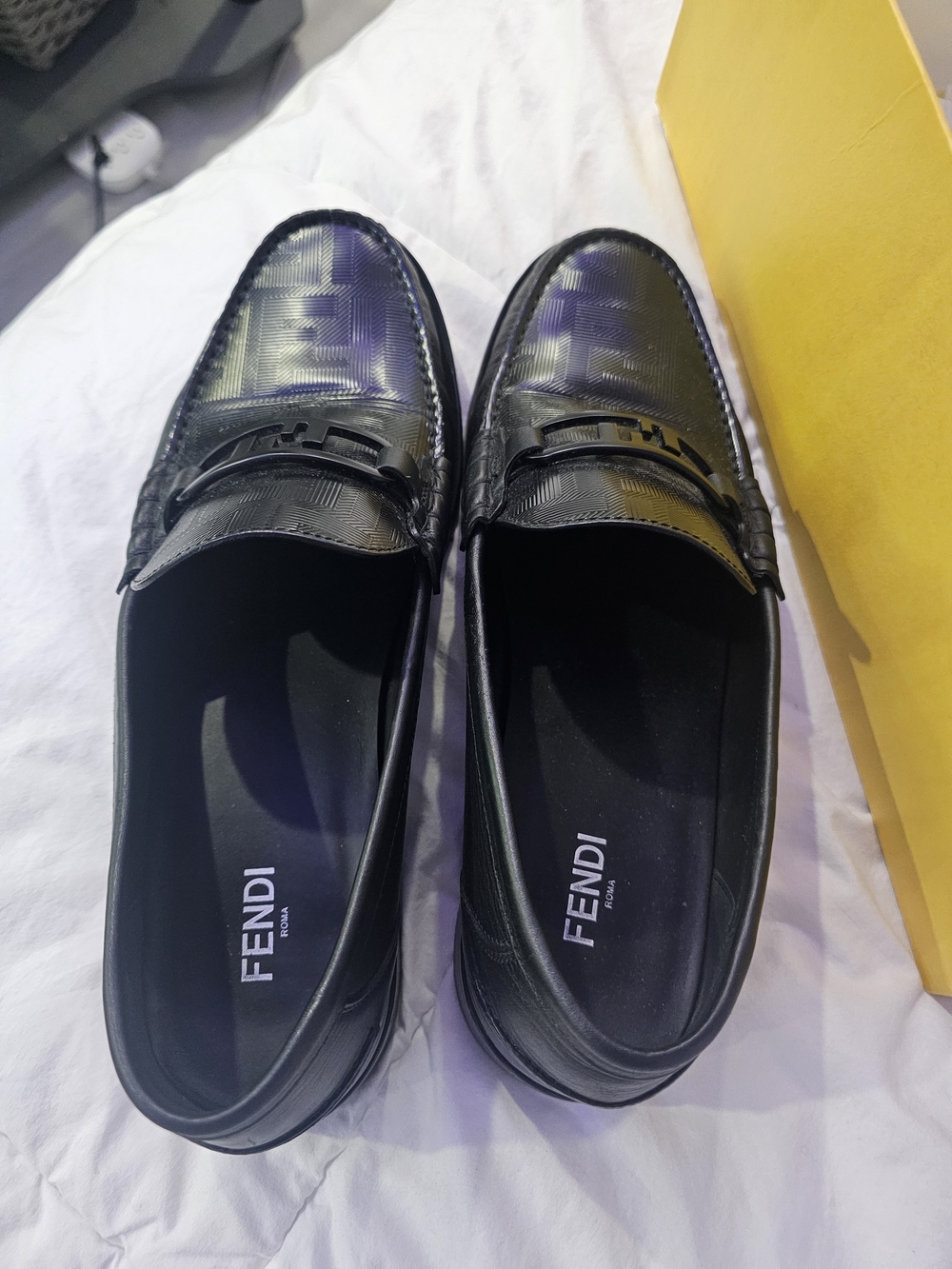 Fendi Black Leather FF-Embossed Bit Loafers